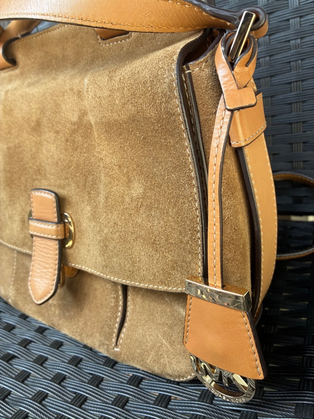Michael Kors Suede Satchel with Tan Leather Trim - Picture 13 of 16